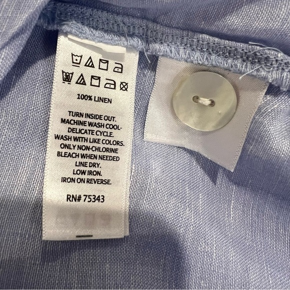 Tahari Womens Linen Tunic Top 1X Blue Collared Lagenlook Relaxed Lightweight - Picture 6 of 9